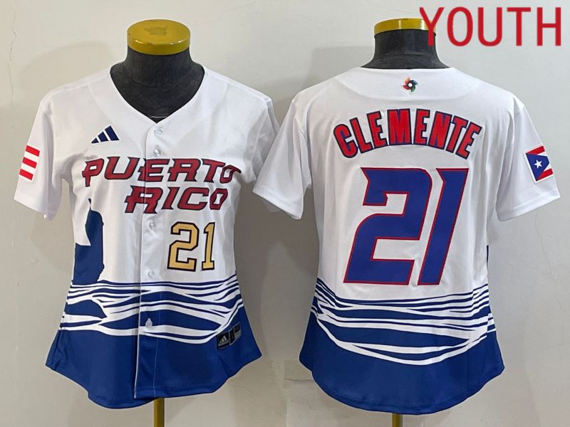 Youth 2023 World Cub Puerto Rico #21 Clemente White MLB Jersey2